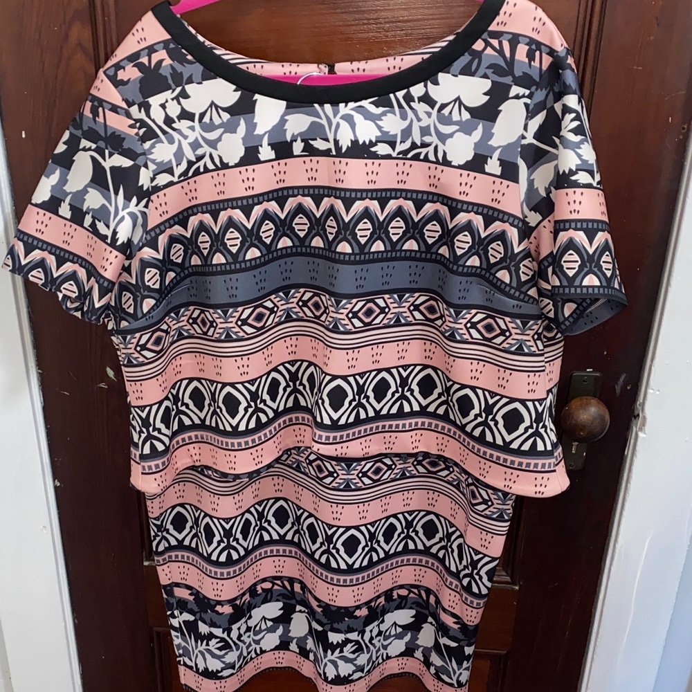 Women's Pink and Black Patterned Skirt Set